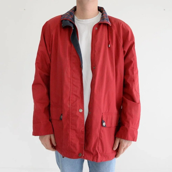 Vintage Sequence Image Red Full Zip Up Utility Coat Size XL - Picture 1 of 15
